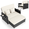 Wicker Outdoor Daybed with 4-Level Adjustable Backrest and Storage Ottoman