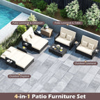 Wicker Outdoor Daybed with 4-Level Adjustable Backrest and Storage Ottoman