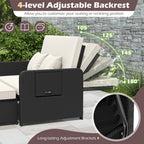 Wicker Outdoor Daybed with 4-Level Adjustable Backrest and Storage Ottoman