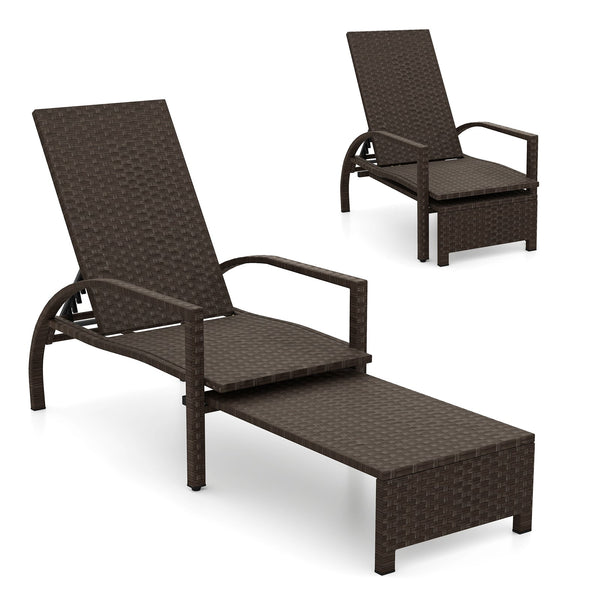 Patio Chaise Lounge - Rattan Lounge Chair with Retractable Ottoman