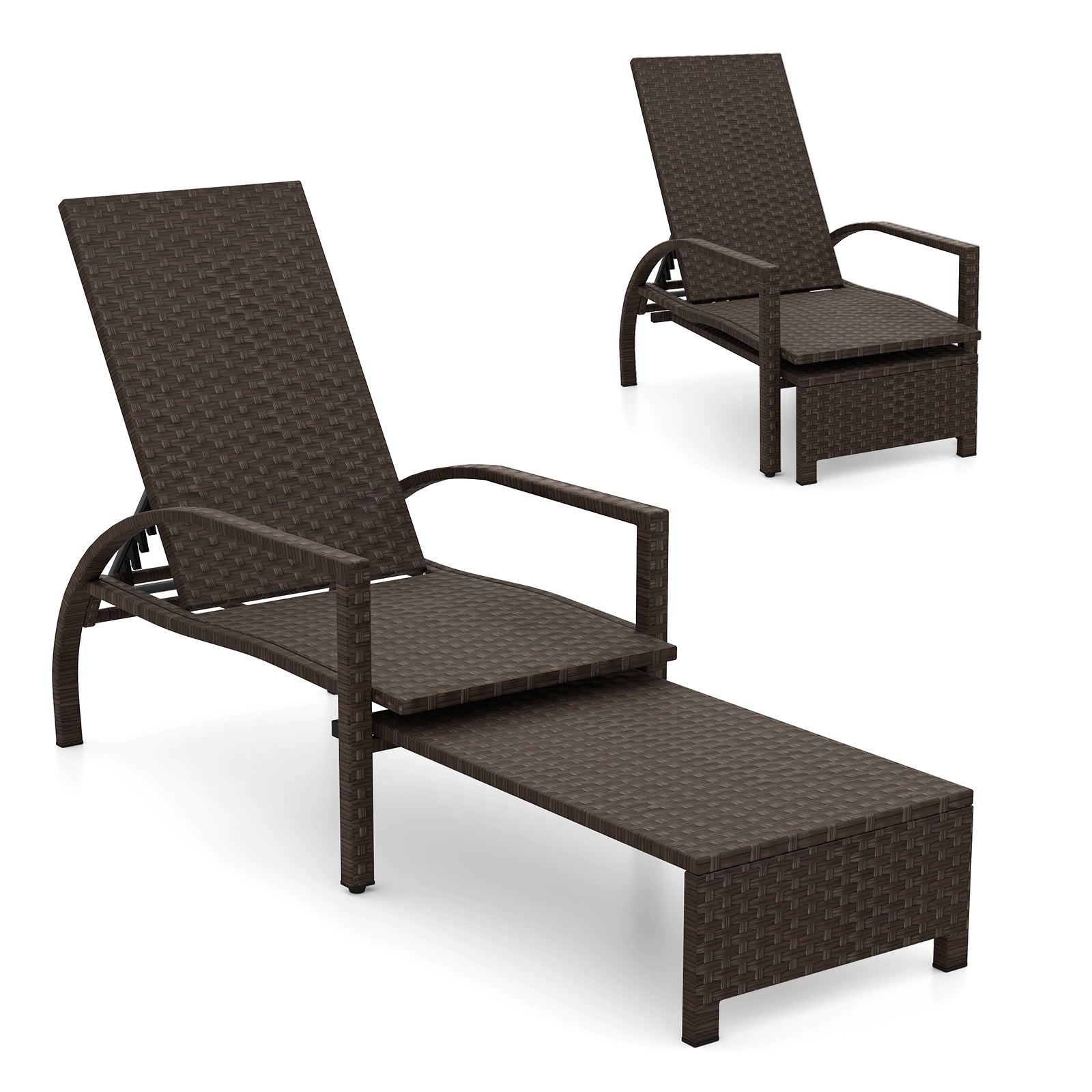 Patio Chaise Lounge - Rattan Lounge Chair with Retractable Ottoman