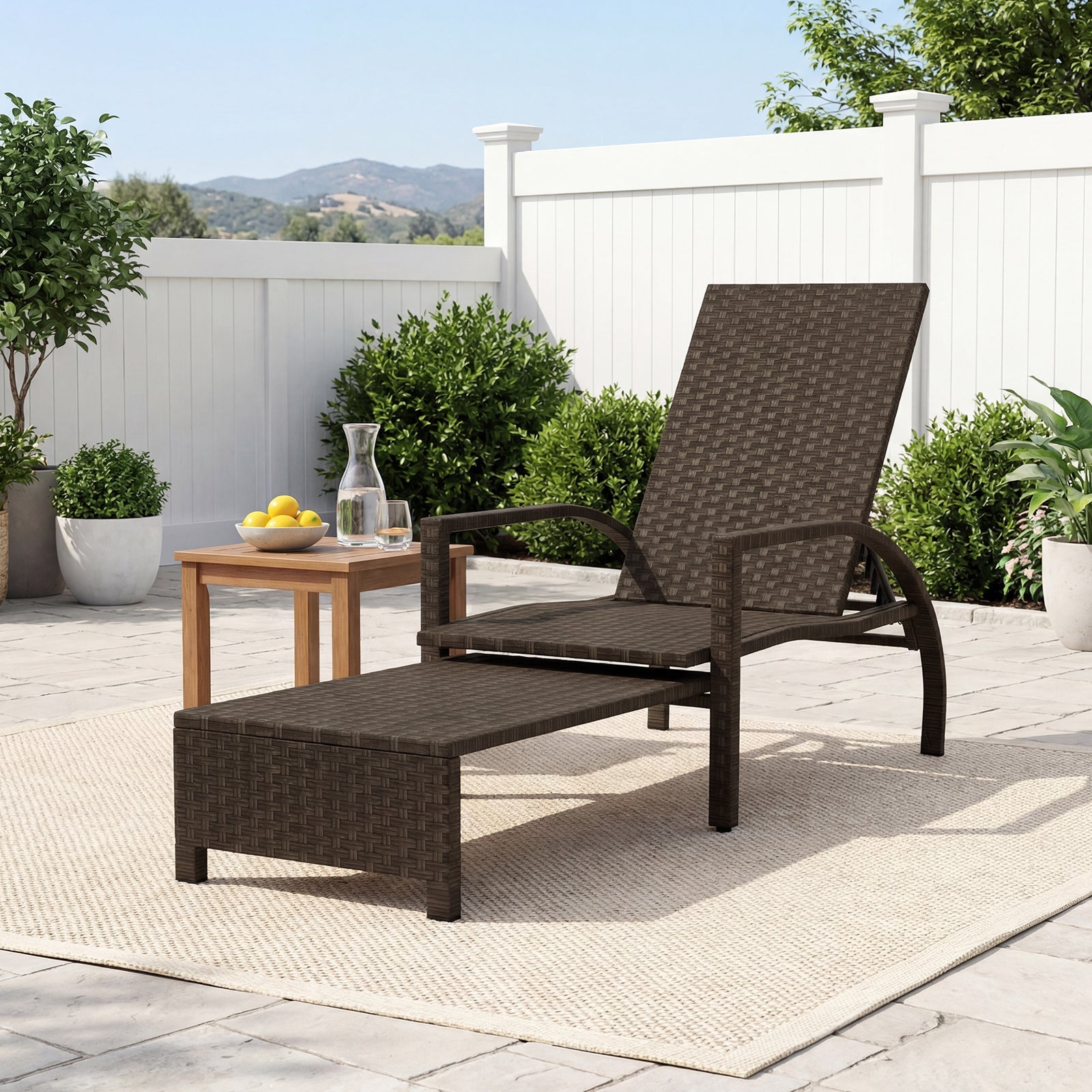 Patio Chaise Lounge - Rattan Lounge Chair with Retractable Ottoman