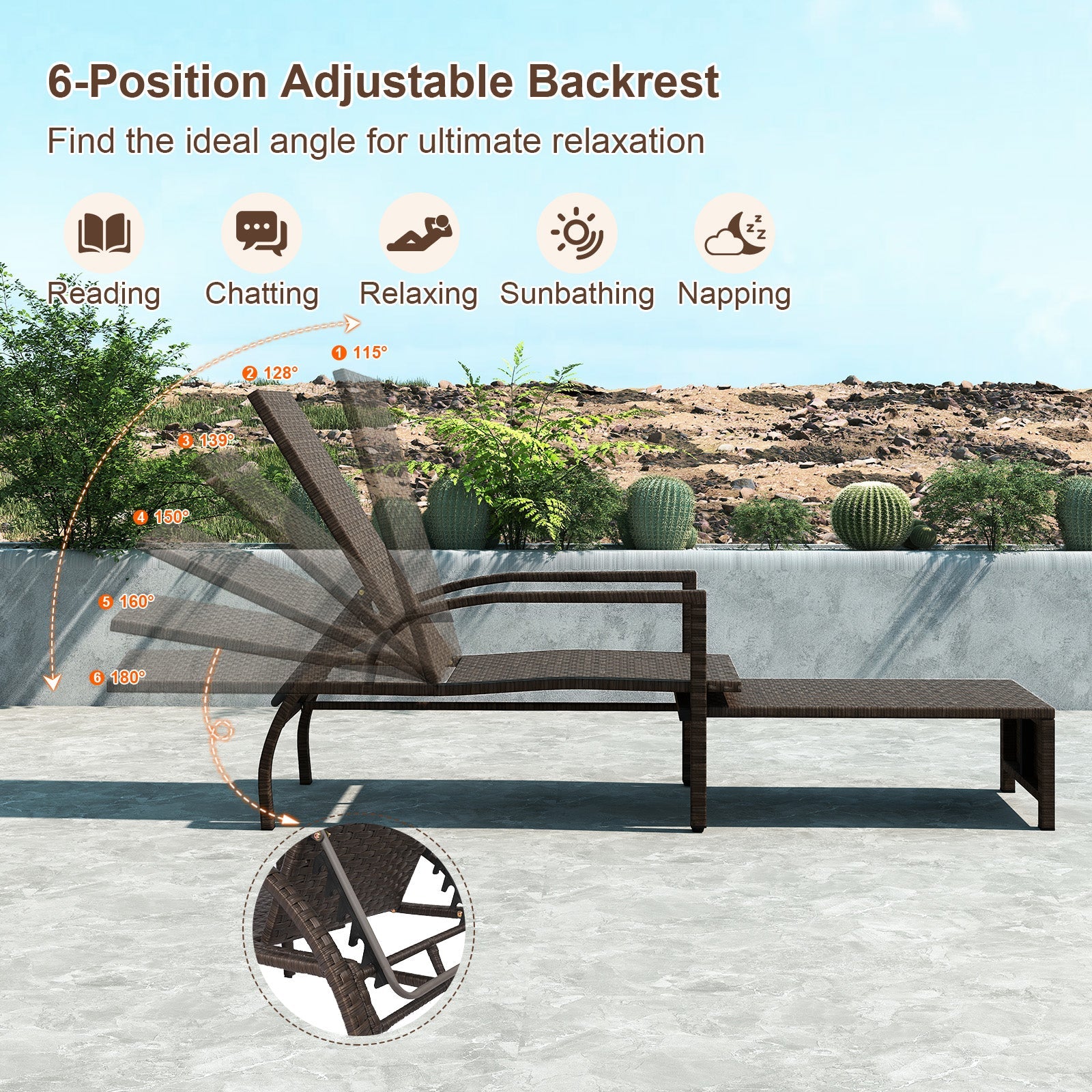 Patio Chaise Lounge - Rattan Lounge Chair with Retractable Ottoman
