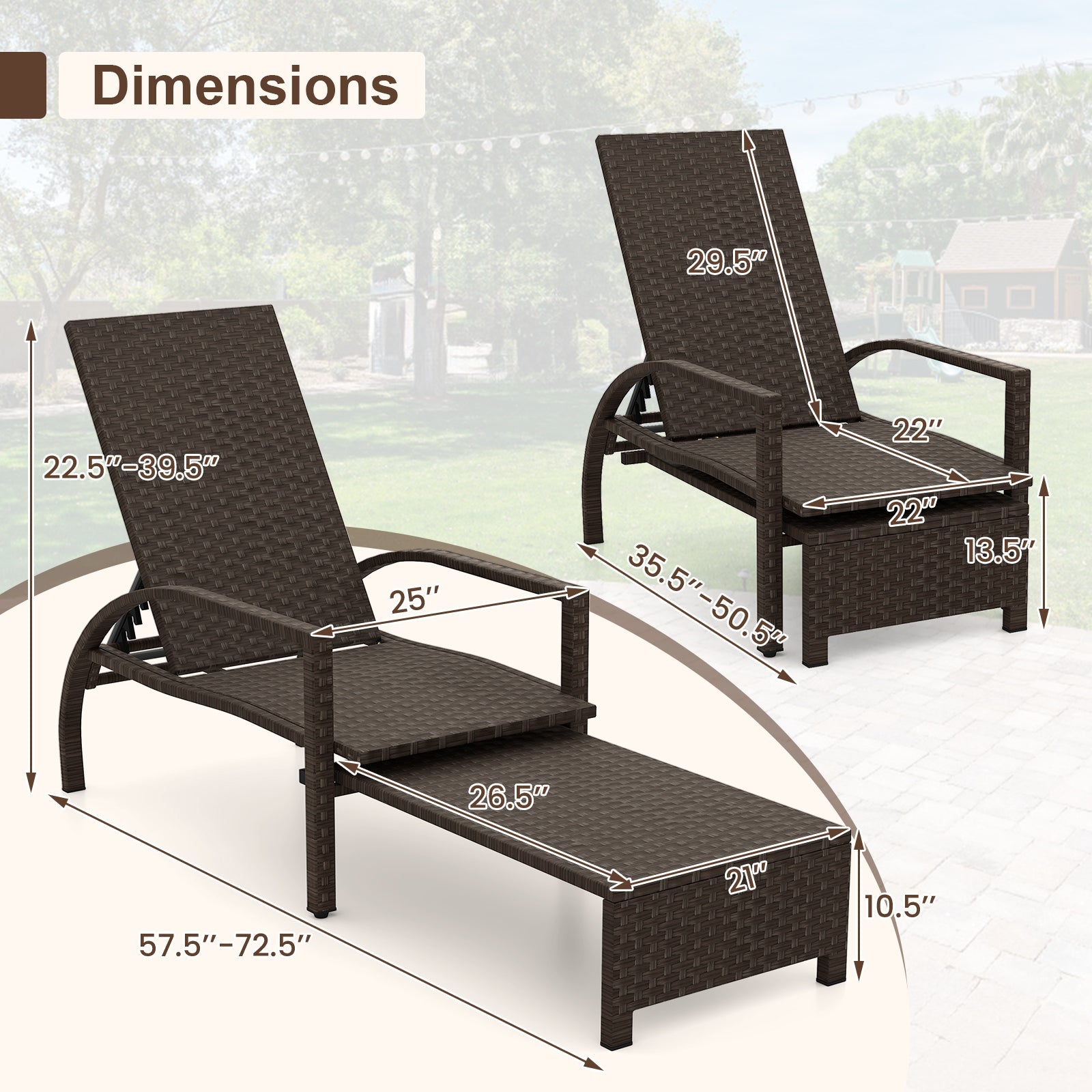 Patio Chaise Lounge - Rattan Lounge Chair with Retractable Ottoman
