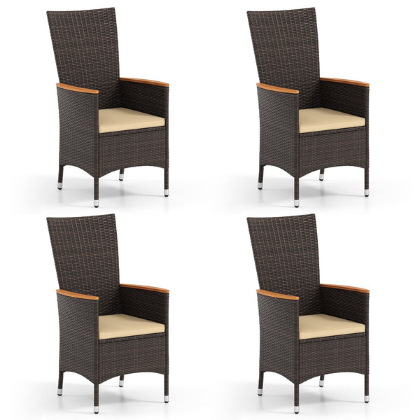 Outdoor Wicker Dining Chairs with High Backrest - Set of 4