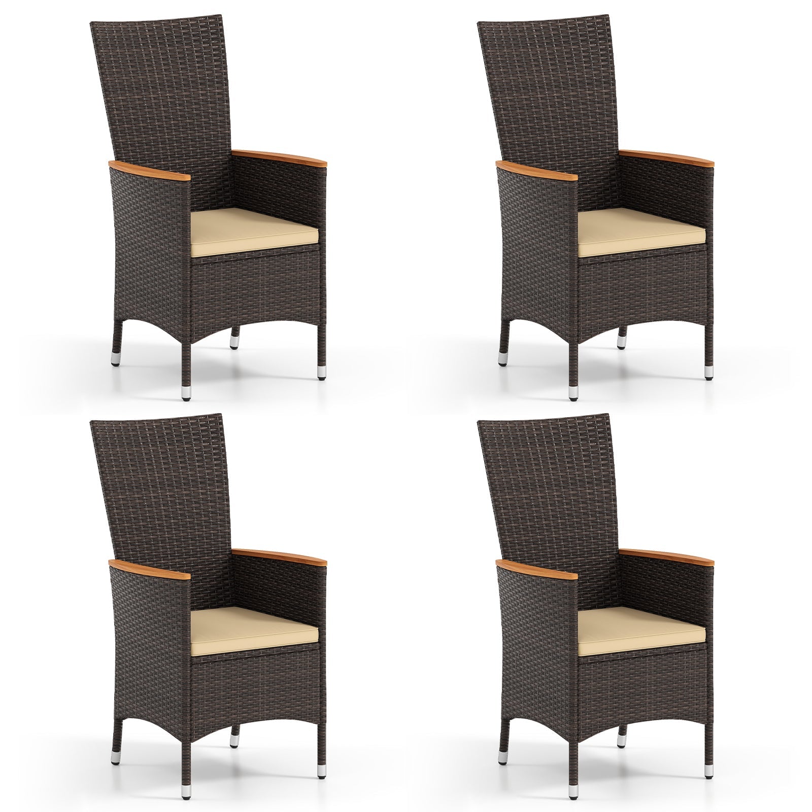 Outdoor Wicker Dining Chairs with High Backrest - Set of 4