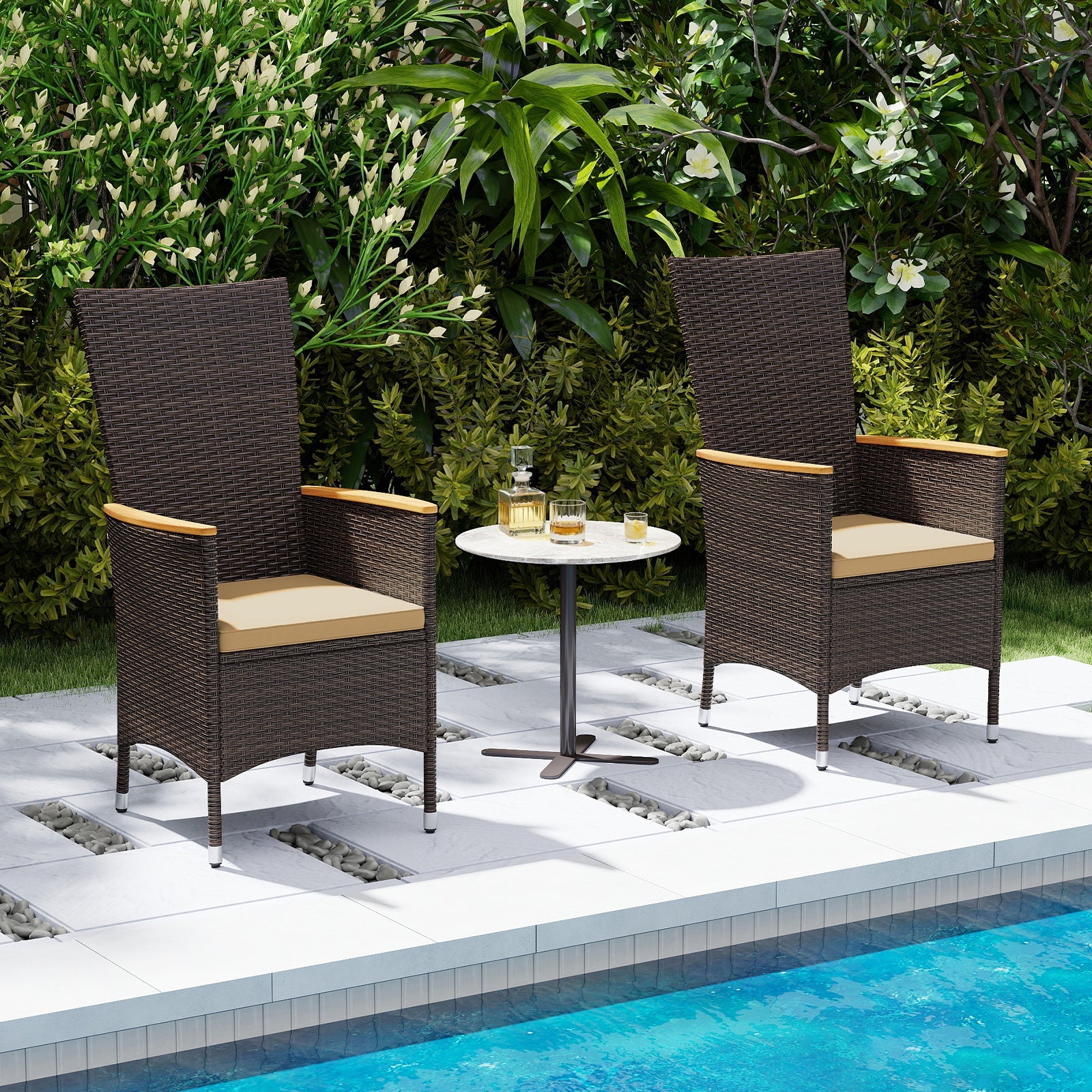 Outdoor Wicker Dining Chairs with High Backrest - Set of 4