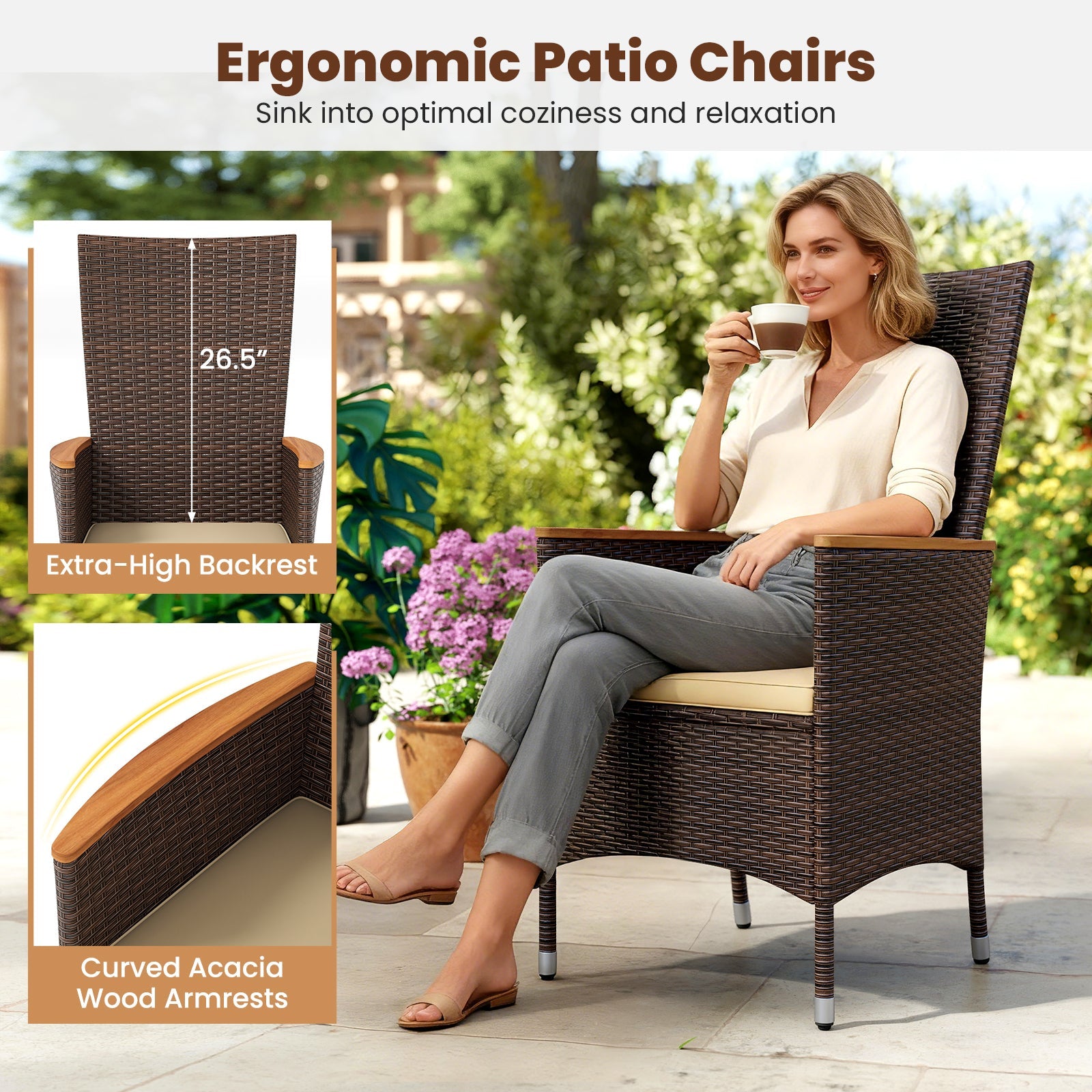 Outdoor Wicker Dining Chairs with High Backrest - Set of 4