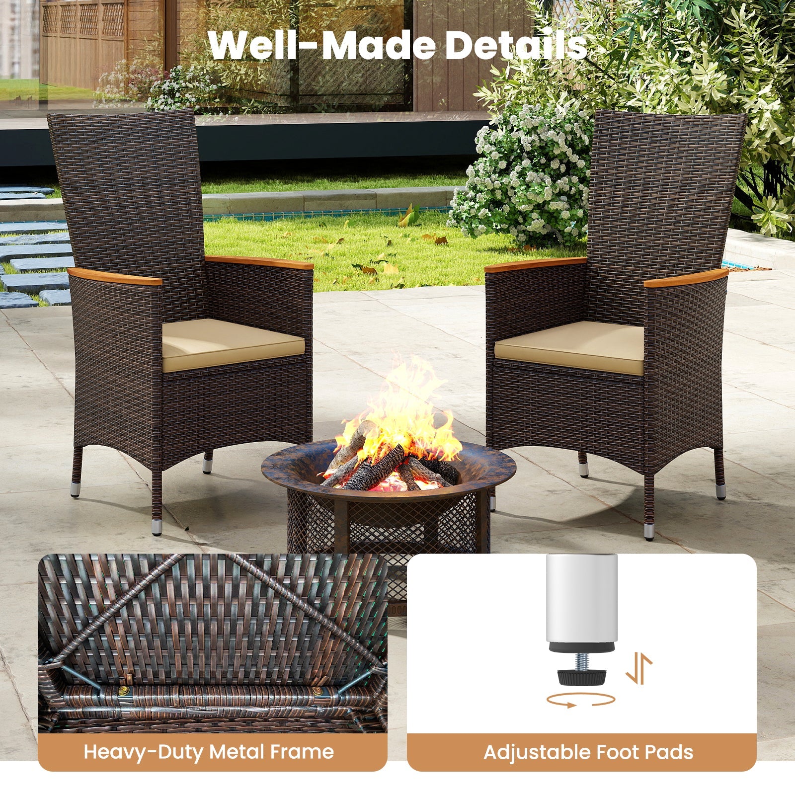 Outdoor Wicker Dining Chairs with High Backrest - Set of 4