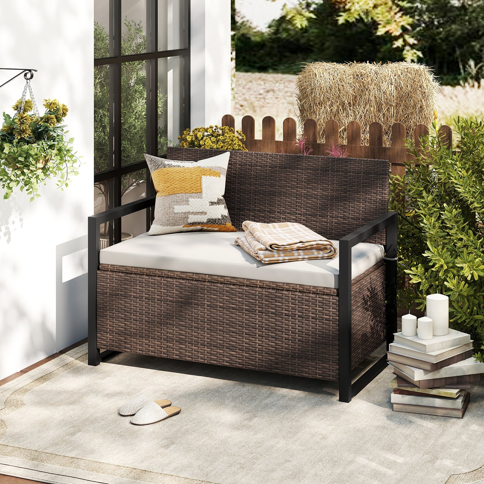 Patio Storage Bench - PE Rattan