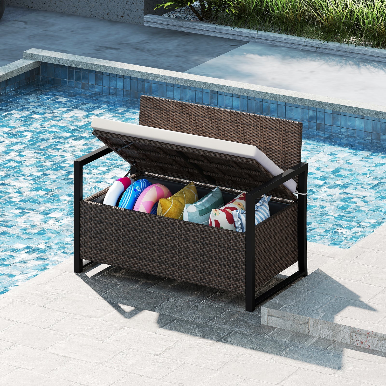 Patio Storage Bench - PE Rattan