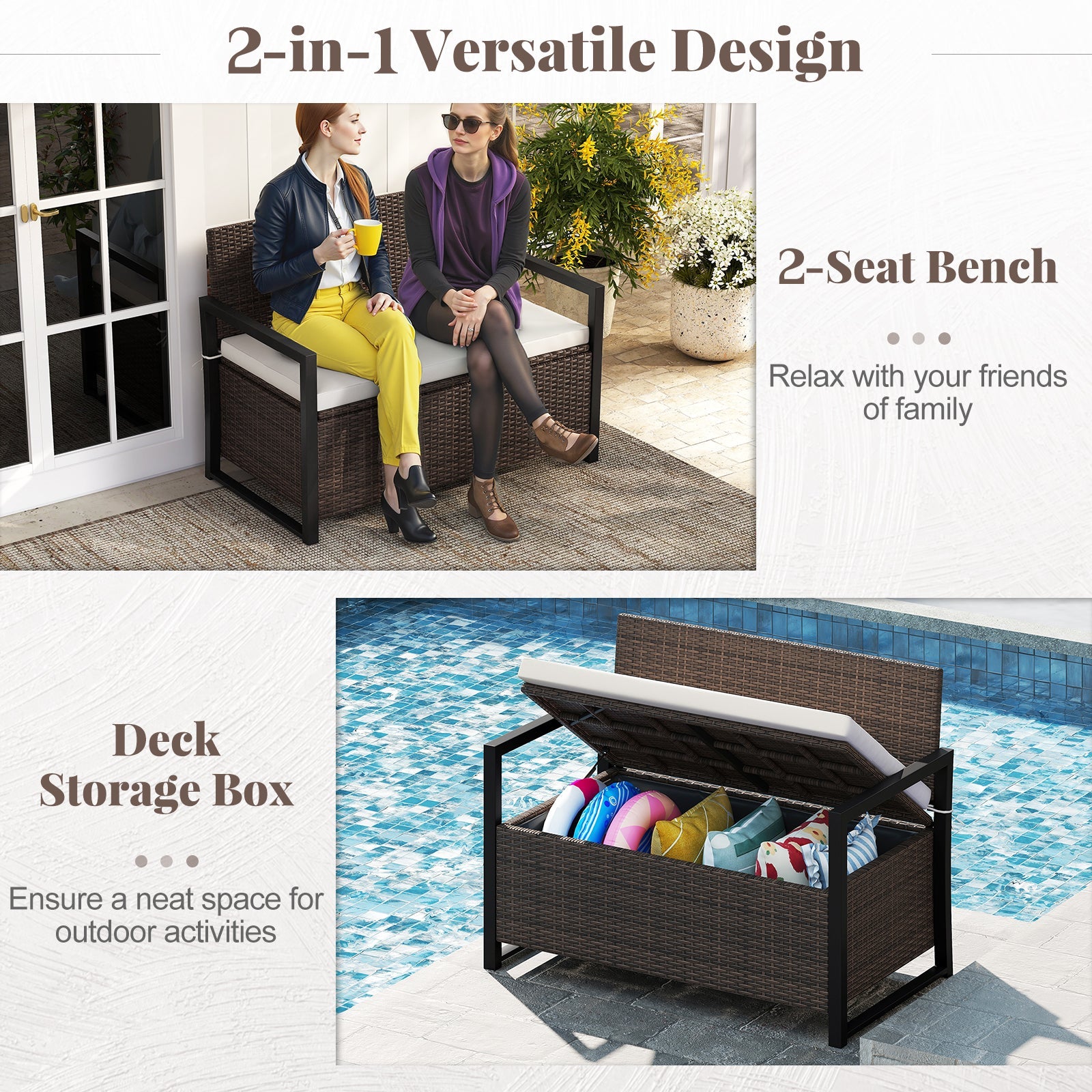 Patio Storage Bench - PE Rattan