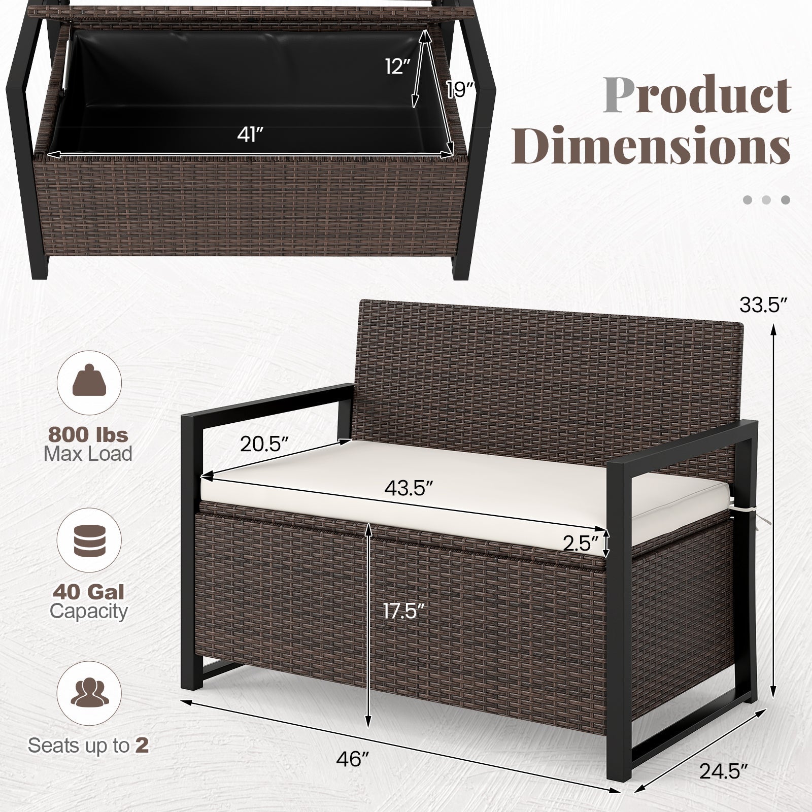 Patio Storage Bench - PE Rattan