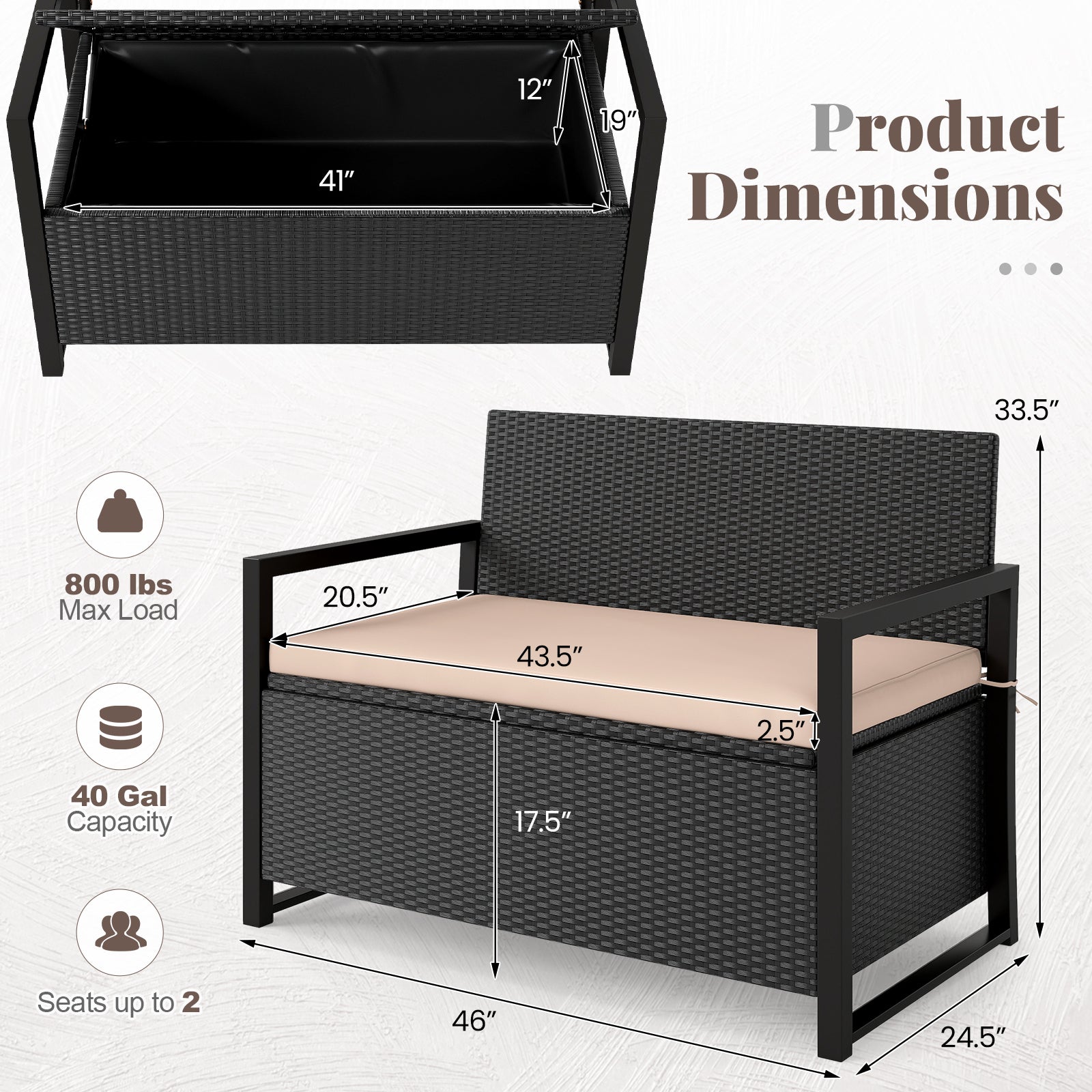 Patio Storage Bench - PE Rattan
