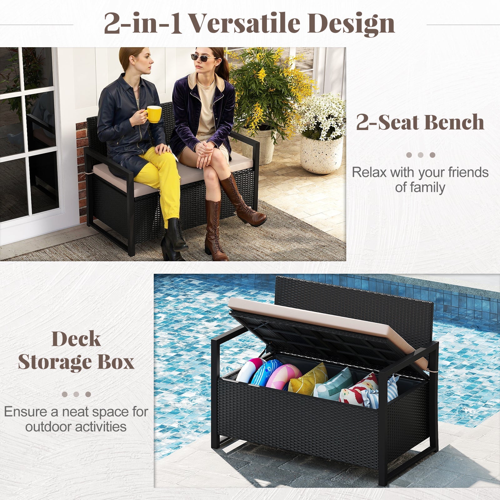 Patio Storage Bench - PE Rattan