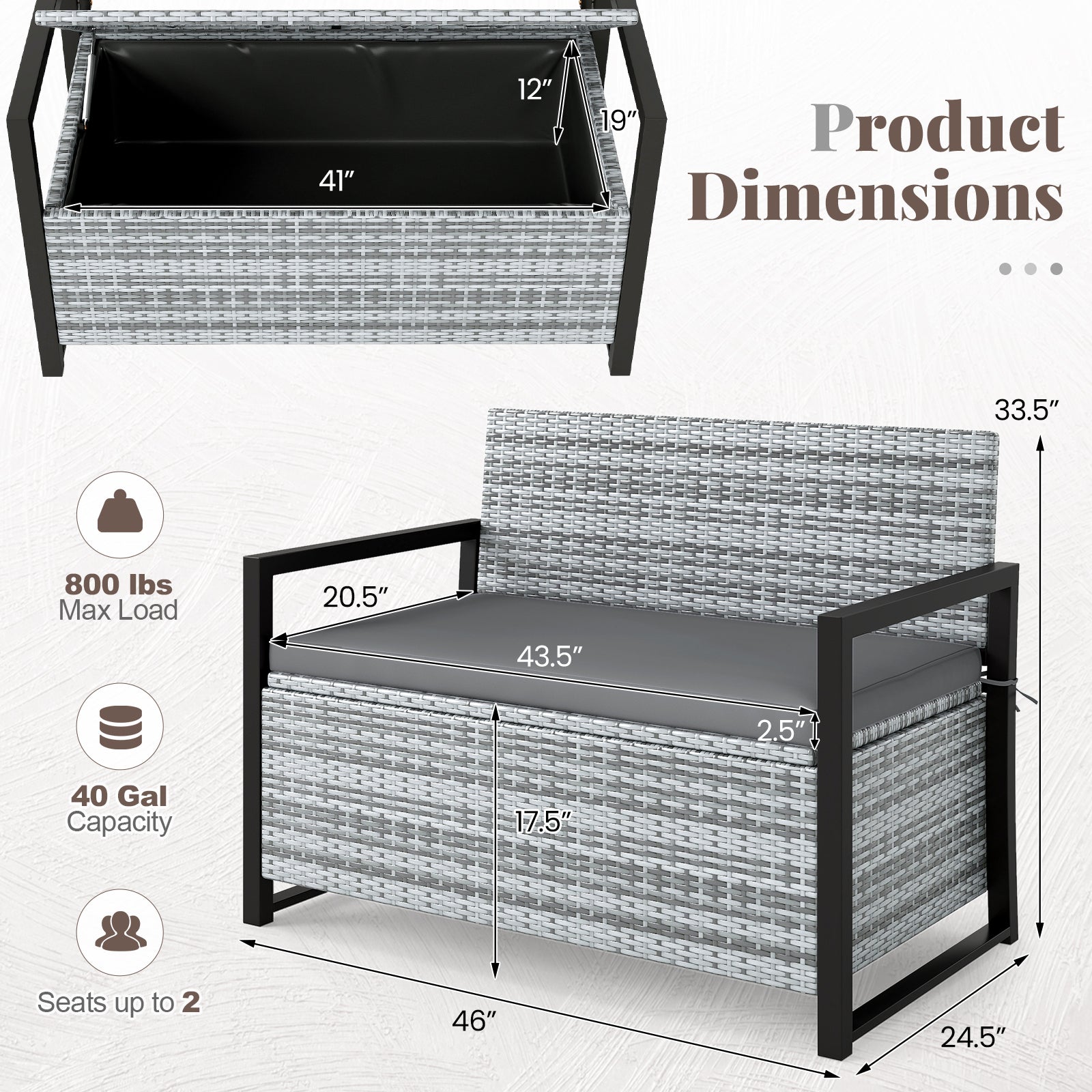 Patio Storage Bench - PE Rattan