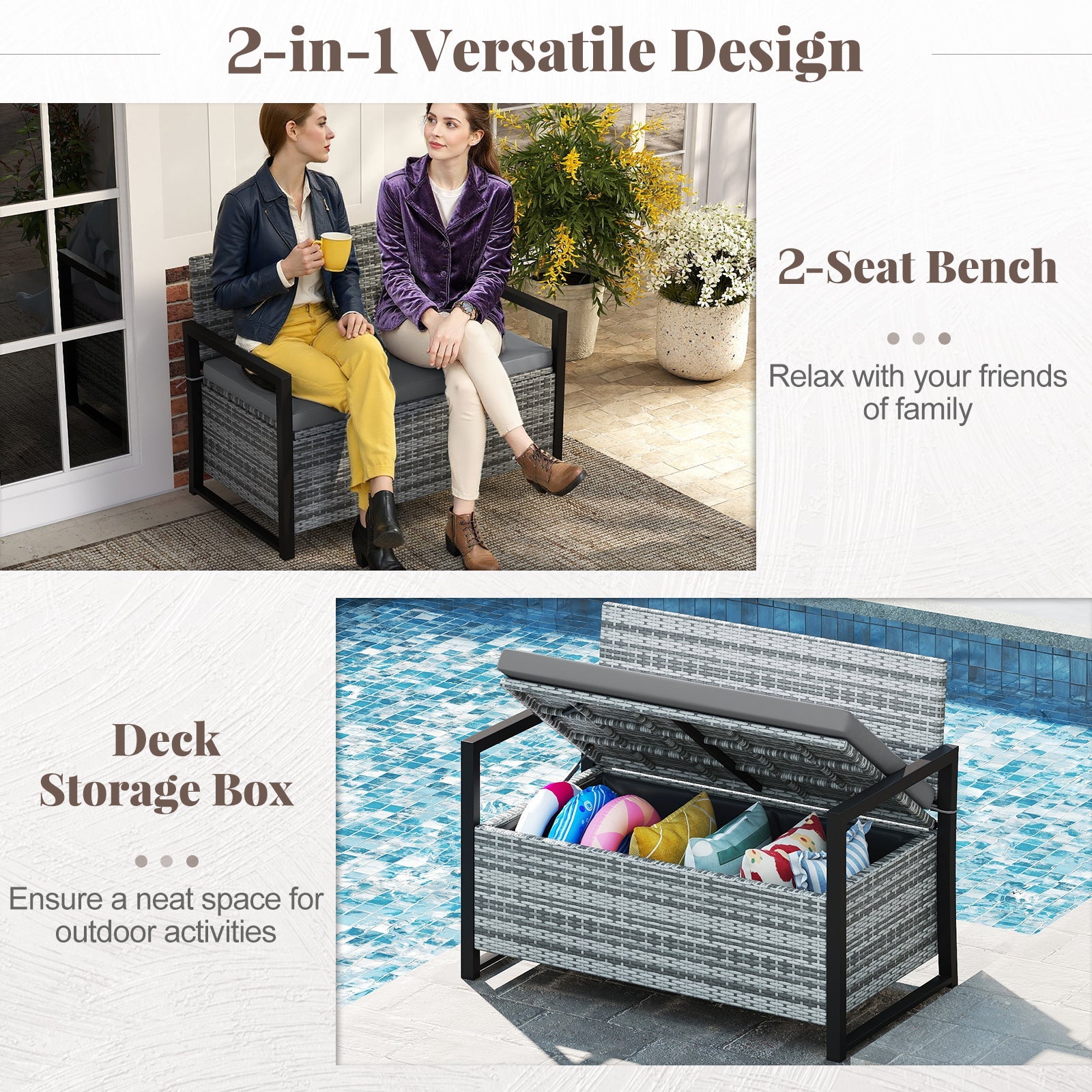 Patio Storage Bench - PE Rattan