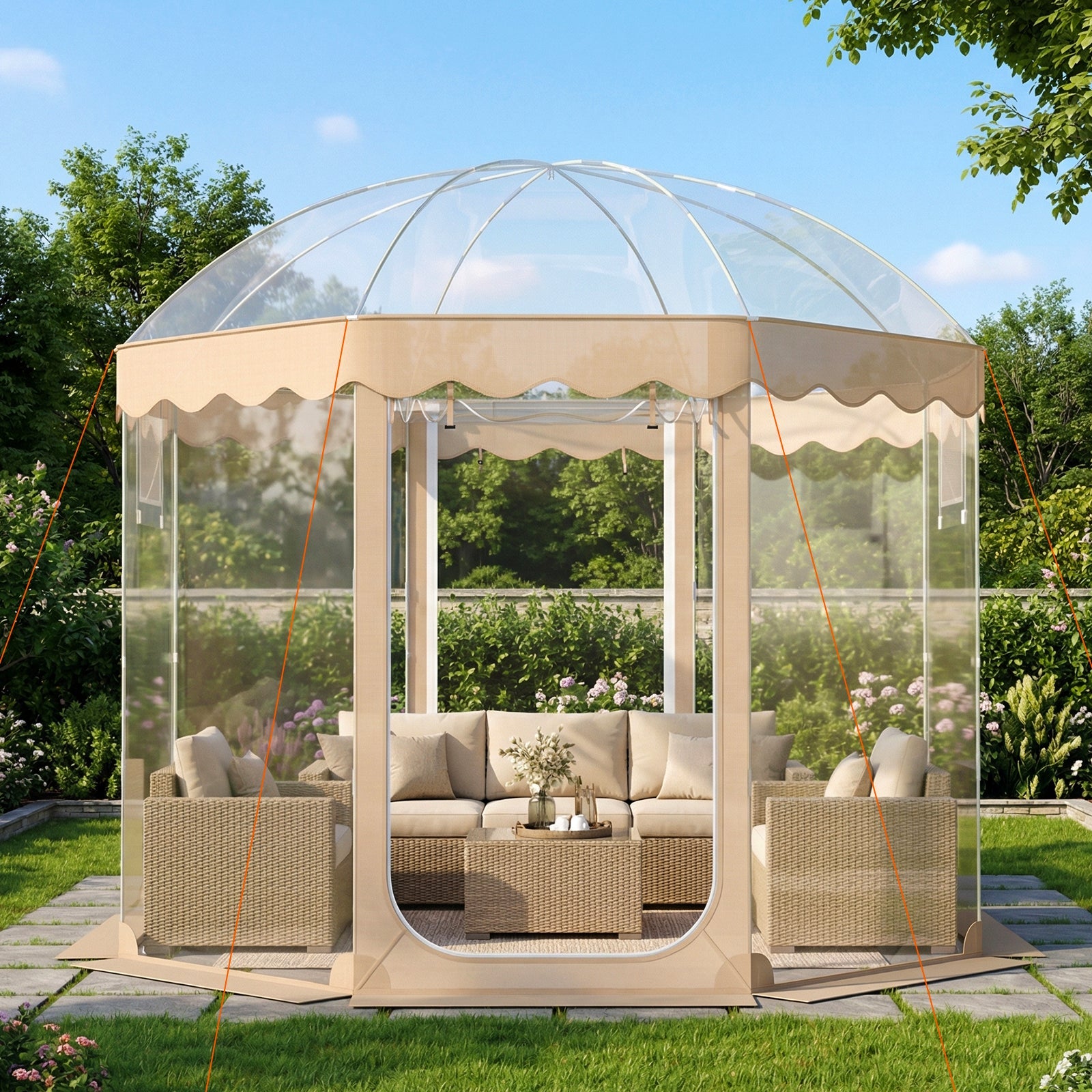 Pop Up Bubble Tent 10 x 10 FT for 8-10 People Weatherproof Pod with 540° Panoramic Clear PVC