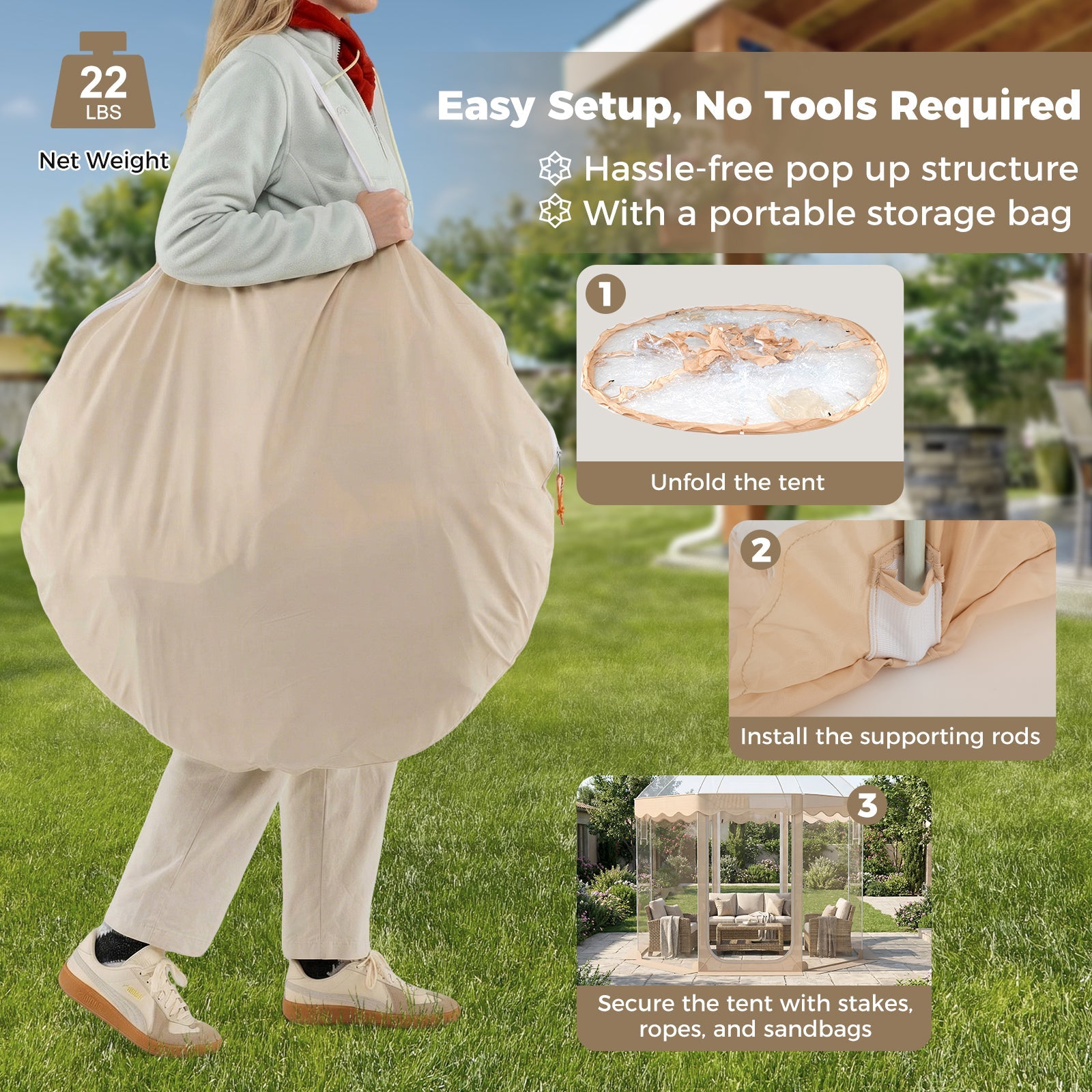 Pop Up Bubble Tent 10 x 10 FT for 8-10 People Weatherproof Pod with 540° Panoramic Clear PVC
