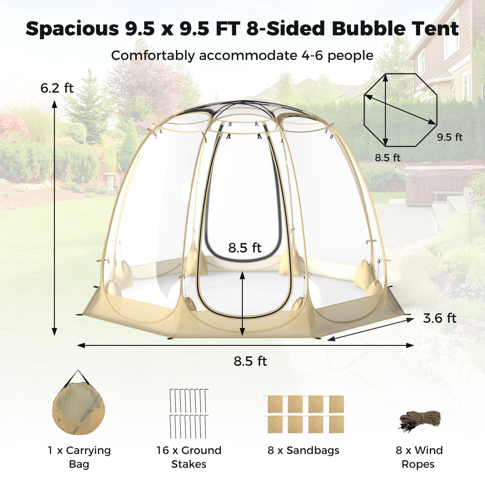 Pop Up Bubble Tent 630° Transparent PVC Igloo 8.5 x 8.5 FT