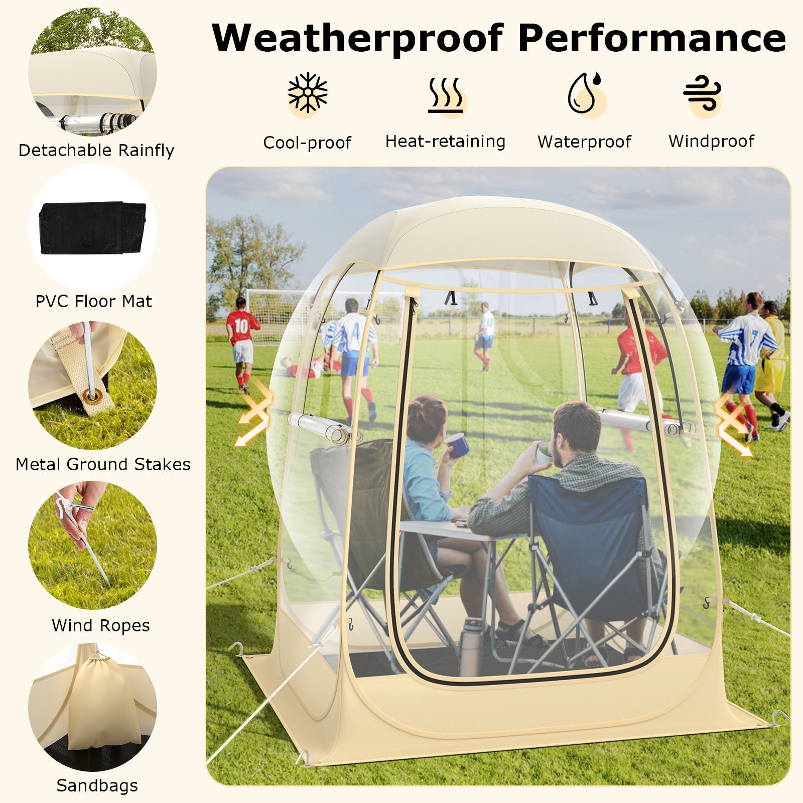 Instant Pop-up Sports Tent with Carrying Bag and Floor Mat in 2 sizes