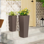 Rattan Tall Planter Set of 2 Outdoor Large Tapered Planters with Removable Inner Trays