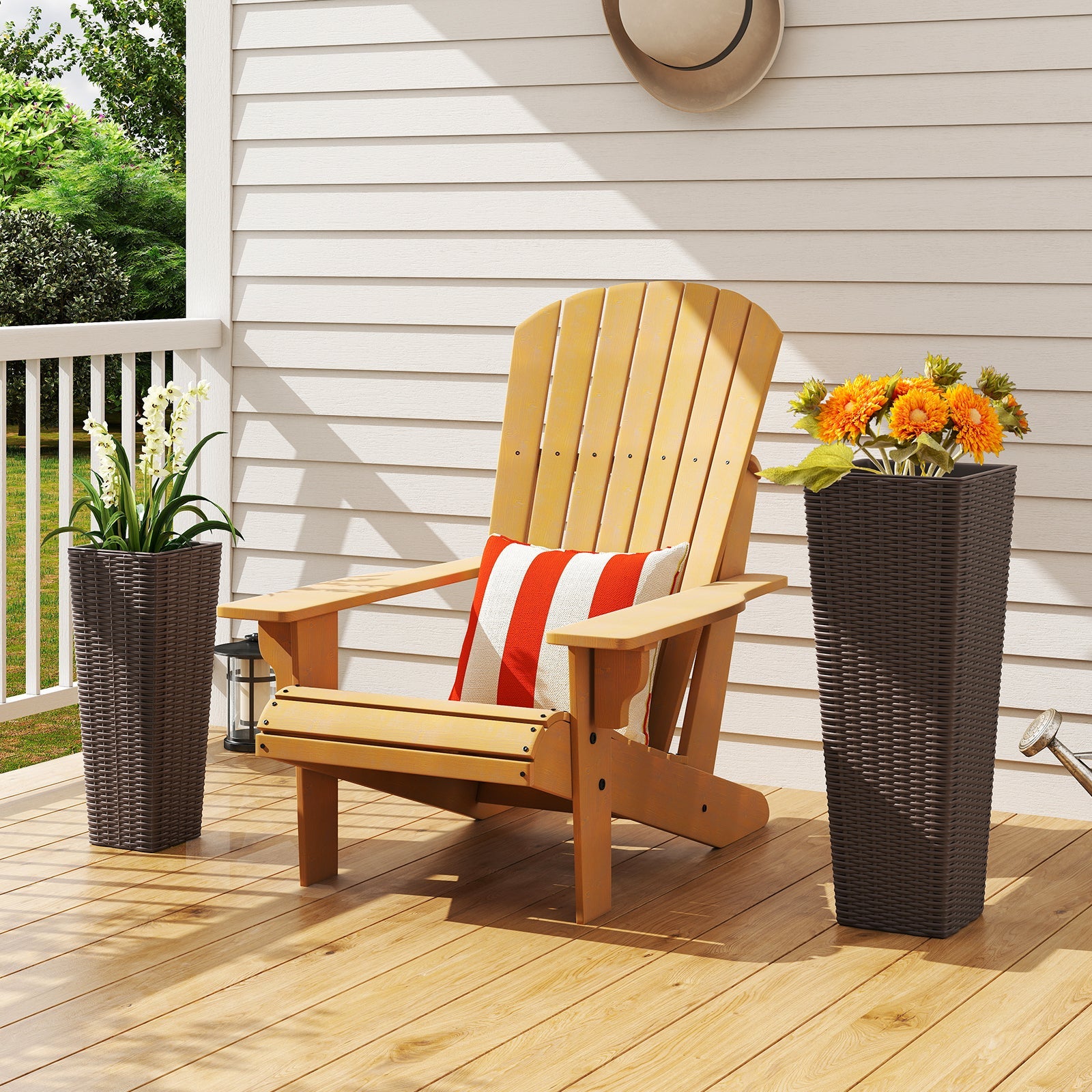 Rattan Tall Planter Set of 2 Outdoor Large Tapered Planters with Removable Inner Trays