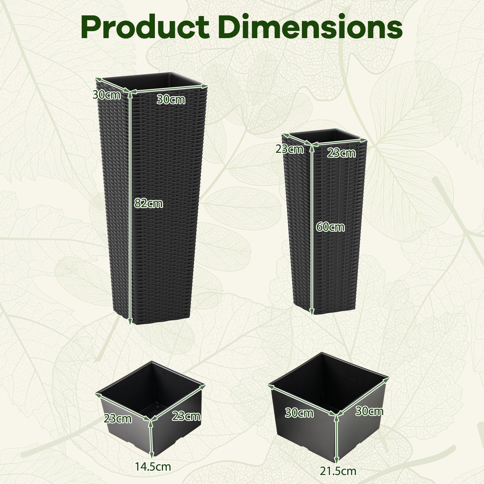 Rattan Tall Planter Set of 2 Outdoor Large Tapered Planters with Removable Inner Trays