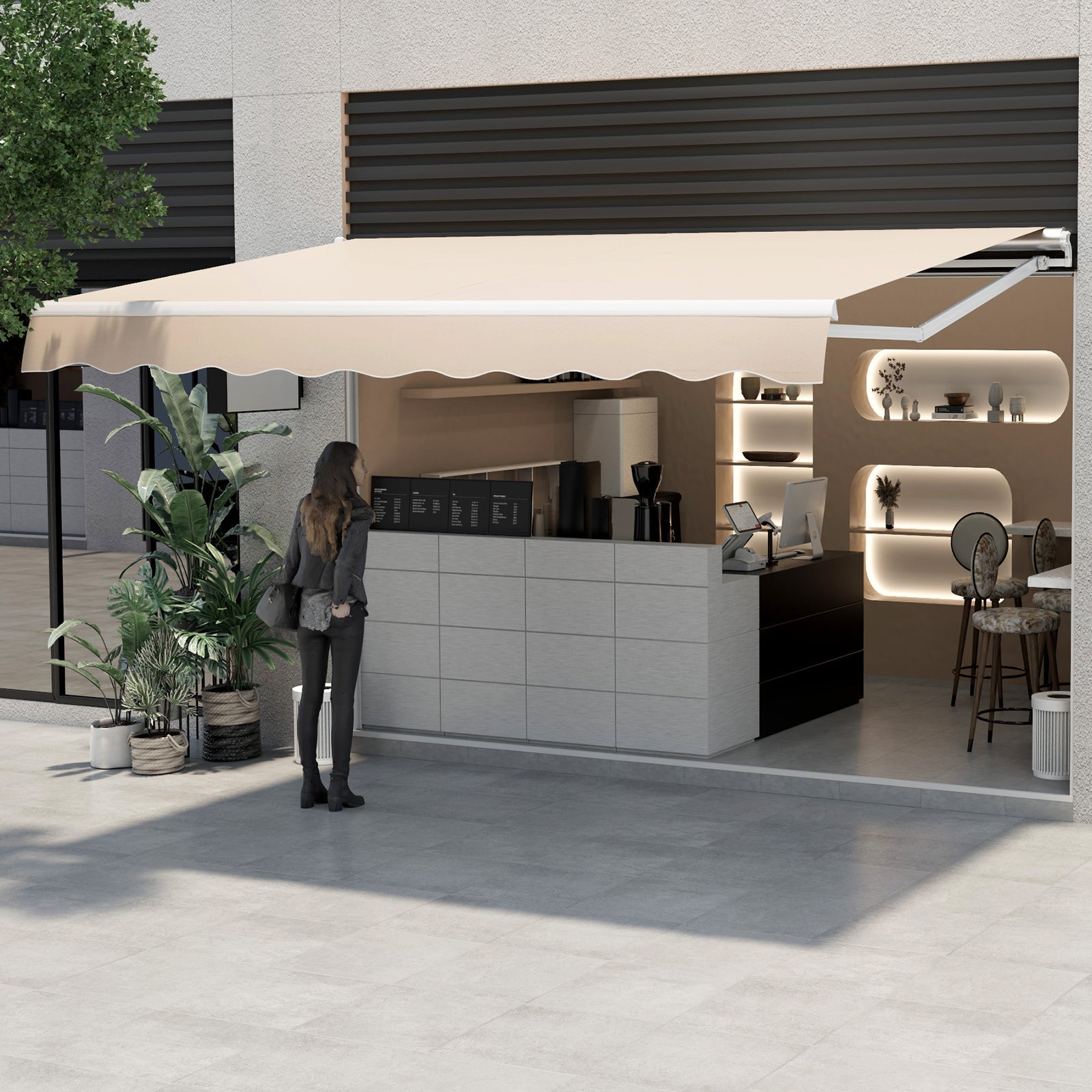 13 x 8 Feet Retractable Patio Awning Aluminum Deck Sunshade-Beige