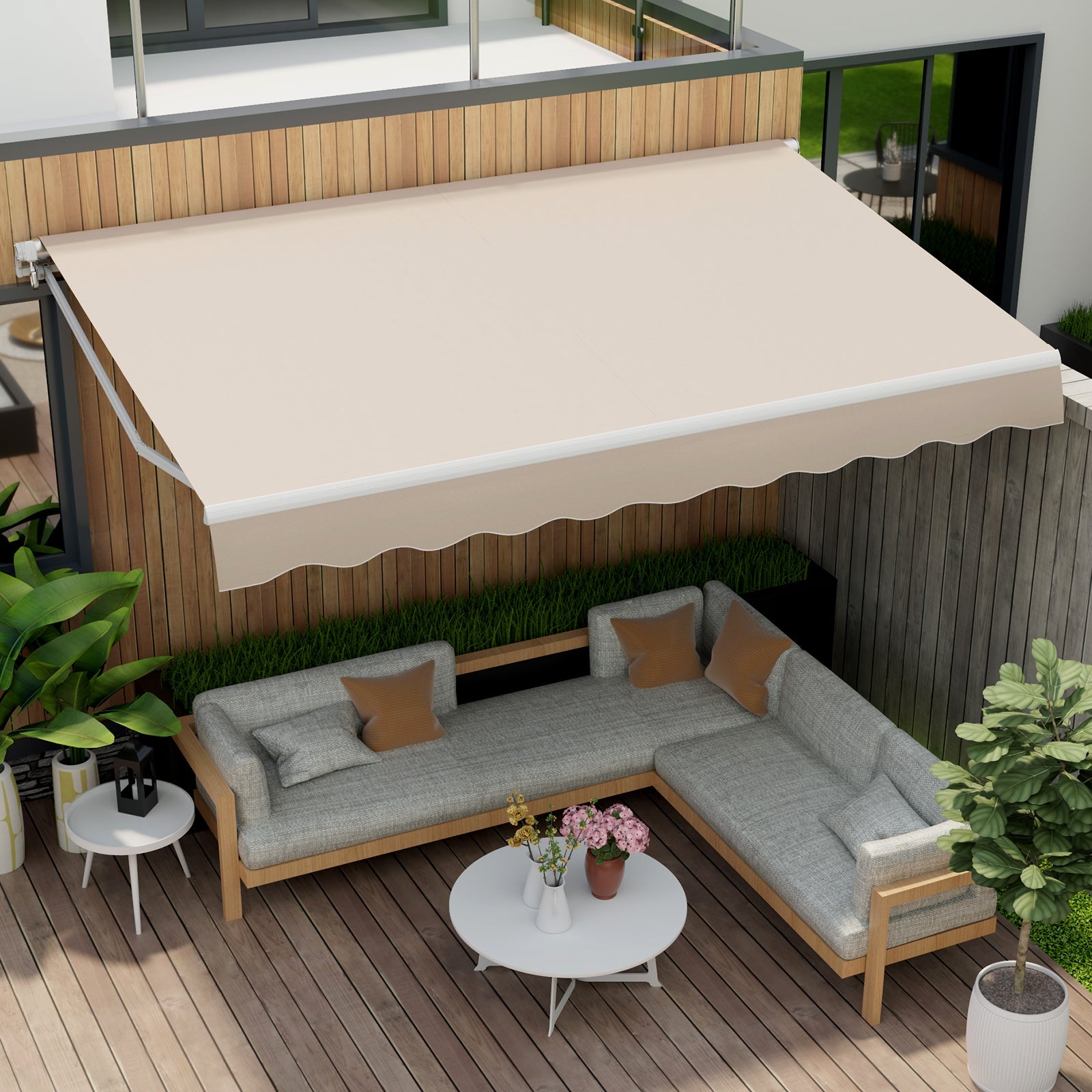 13 x 8 Feet Retractable Patio Awning Aluminum Deck Sunshade-Beige