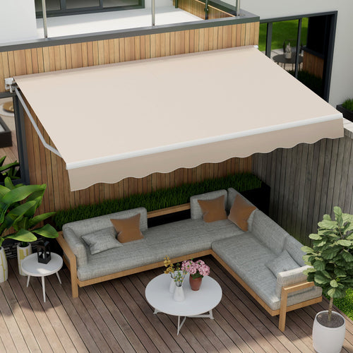 13 x 8 Feet Retractable Patio Awning Aluminum Deck Sunshade-Beige