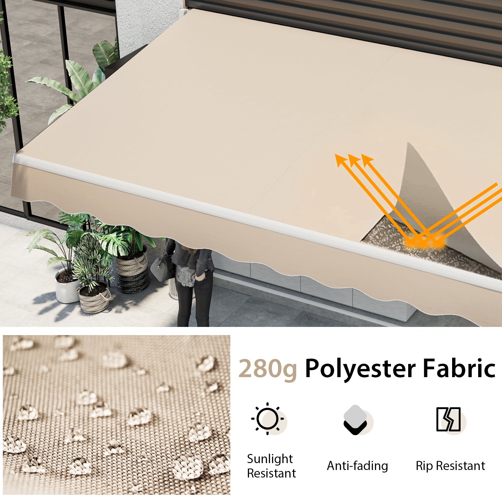13 x 8 Feet Retractable Patio Awning Aluminum Deck Sunshade-Beige