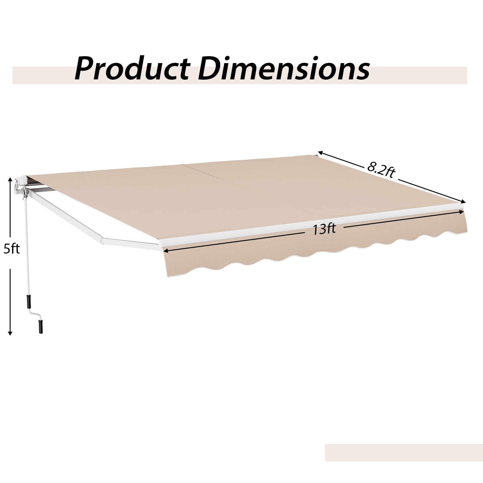 13 x 8 Feet Retractable Patio Awning Aluminum Deck Sunshade-Beige