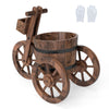 Rustic Wood Tricycle Planter with Wheels and Storage Box-Coffee