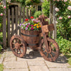 Rustic Wood Tricycle Planter with Wheels and Storage Box-Coffee
