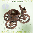 Rustic Wood Tricycle Planter with Wheels and Storage Box-Coffee