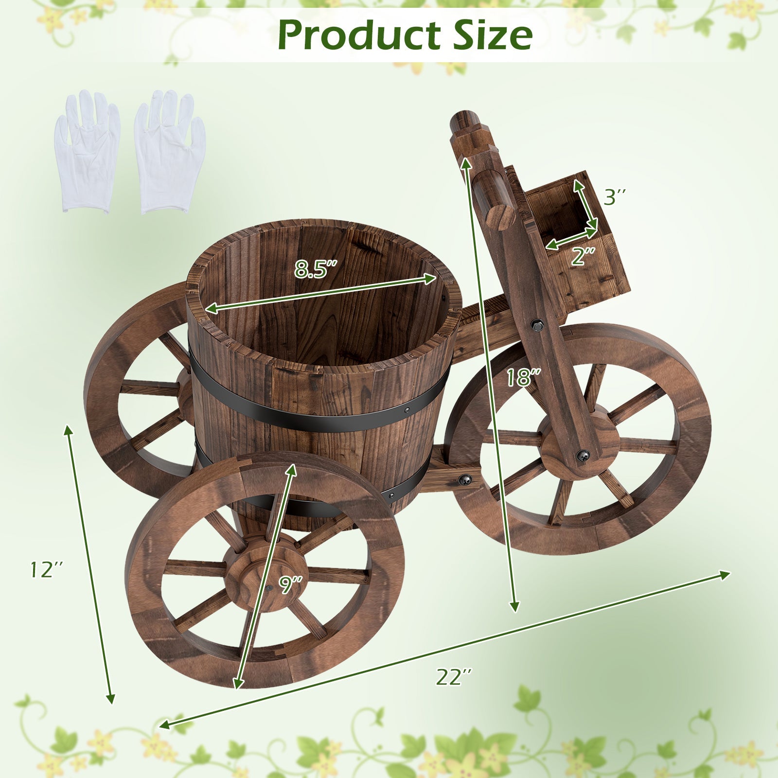 Rustic Wood Tricycle Planter with Wheels and Storage Box-Coffee