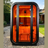 NJ Outdoor Steam Sauna 2 Person Cube Solid Carbonized Spruce Traditional 6KW Stove Steam Sauna