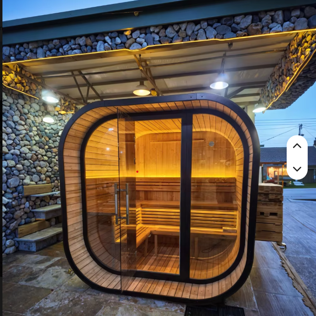 Modern 6 person outdoor wood spruce traditional stove steam sauna black cube sauna with Lights