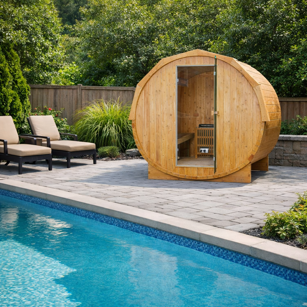 The Ignite Large Premium American White Oak Outdoor Wooden Barrel Sauna With 4.5KW Sauna Heater