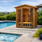 The Alveron 2-Person Outdoor Mahogany Low EMF Far Infrared Sauna with Bluetooth Audio and LED Lights