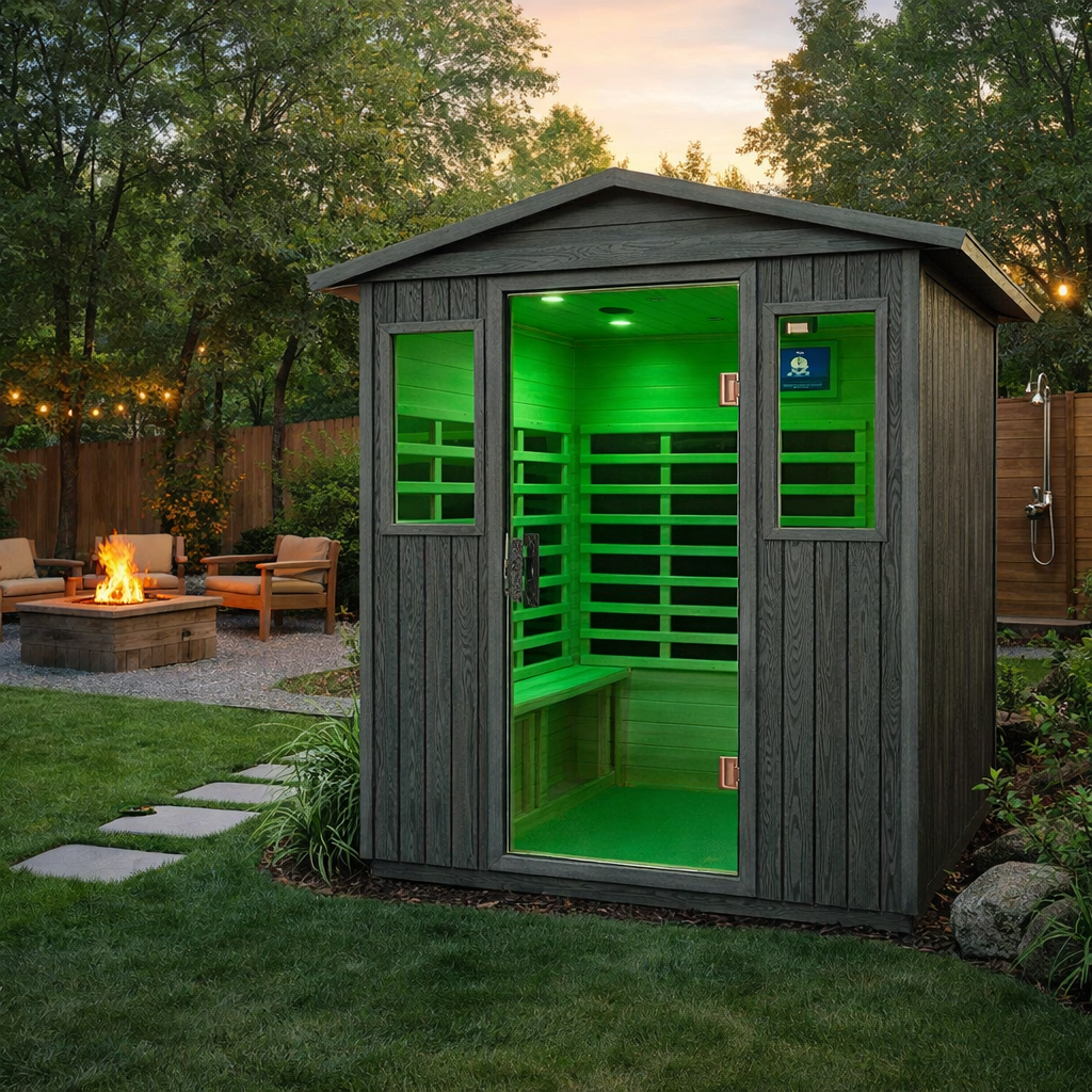 The Eterna 4-Person Full-Spectrum Low EMF Carbonized Composite Infrared Sauna Room with Bluetooth Speakers