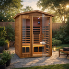 The Ignis 2-Person Ultra-Low EMF Mahogany Outdoor Infrared Sauna with Bluetooth Speakers