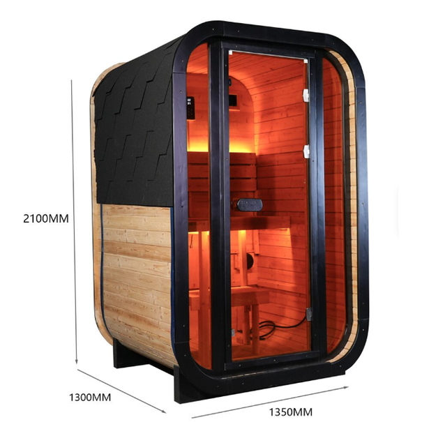 NJ Outdoor Steam Sauna 2 Person Cube Solid Carbonized Spruce Traditional 6KW Stove Steam Sauna