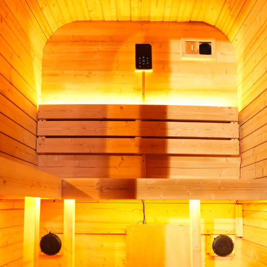NJ Outdoor Steam Sauna 2 Person Cube Solid Carbonized Spruce Traditional 6KW Stove Steam Sauna