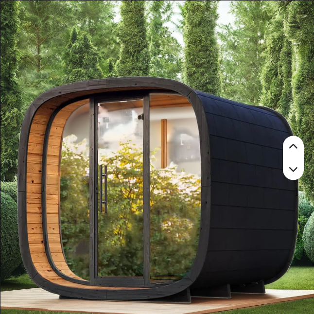 Modern 6 person outdoor wood spruce traditional stove steam sauna black cube sauna with Lights