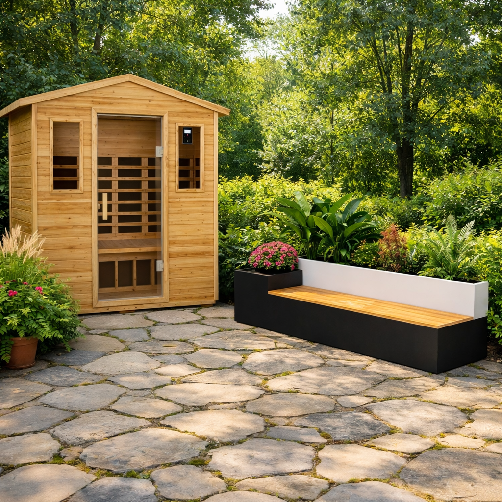 The Kora Deluxe 3-Person Outdoor Full Spectrum Low EMF Infrared Home Sauna With Bluetooth Speakers And LED Reading Light