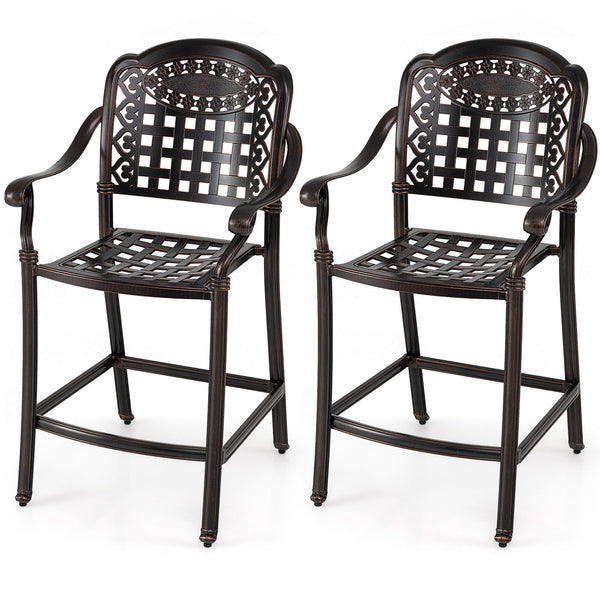 Set of 2 Outdoor Bar Stools - 25.5 Inch Counter Height - Cast Aluminum Bar Chairs