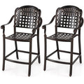Set of 2 Outdoor Bar Stools - 25.5 Inch Counter Height - Cast Aluminum Bar Chairs