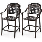 Set of 2 Outdoor Bar Stools - 25.5 Inch Counter Height - Cast Aluminum Bar Chairs